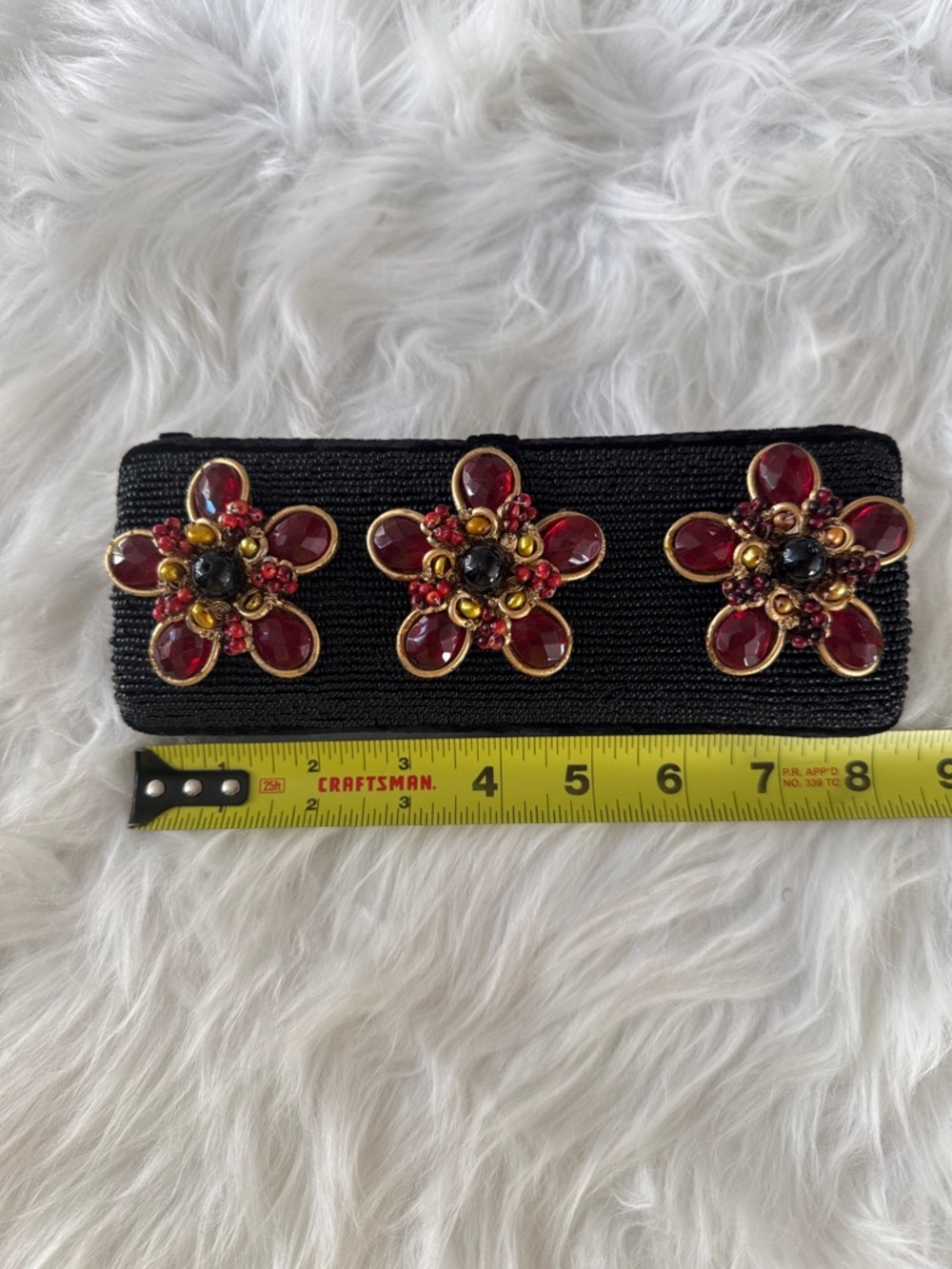 Mary Frances Black Beaded Evening Clutch with Red Gem Flower Accents - Picture 15 of 15